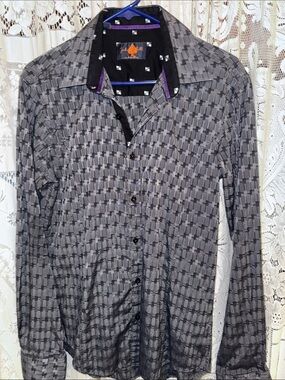 Michael David gray black button down shirt